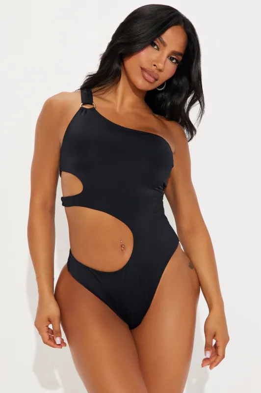 Beach Waves One Shoulder Cutout 1 Piece Swimsuit - Black sold by Fashion Nova
