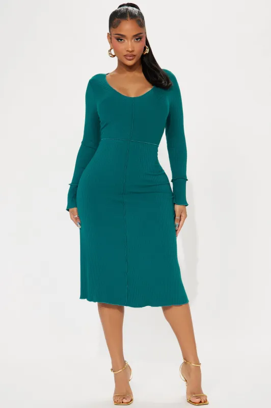Dakoda Ribbed Midi Dress - Hunter sold by Fashion Nova
