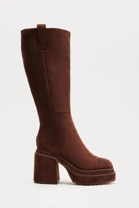 Kamali Platform Knee High Boots - Chocolate sold by Fashion Nova