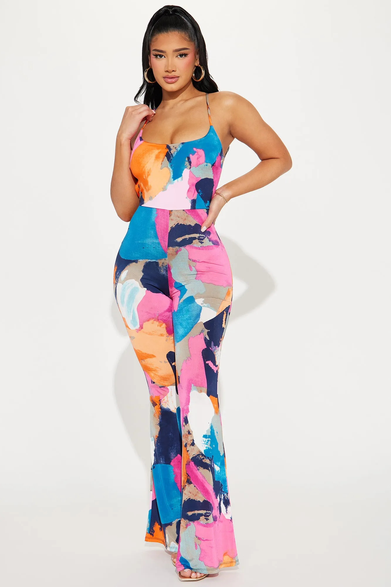 Always Fun Jumpsuit - Orange/combo sold by Fashion Nova