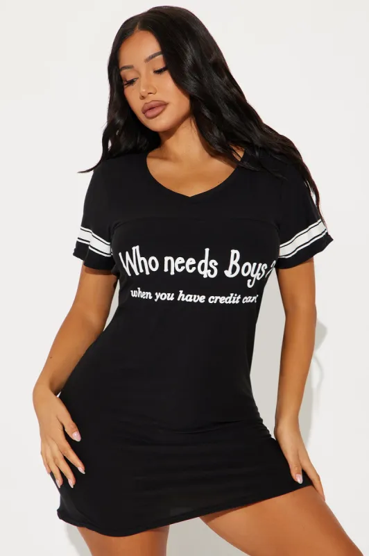 Who Needs Boys PJ Sleep Shirt  - Black/White sold by Fashion Nova