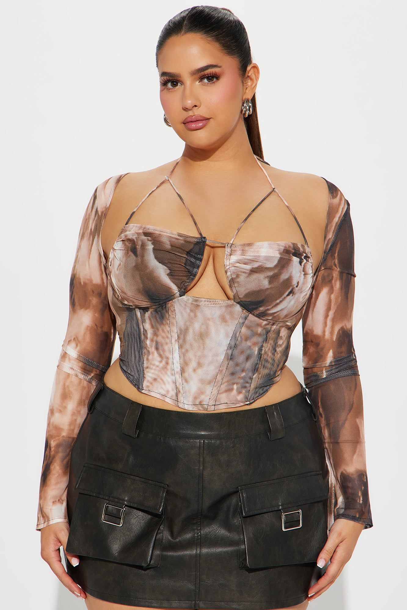 Maura Mesh Corset Top - Brown/combo sold by Fashion Nova product image thumbnail 4