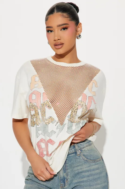 ACDC On Repeat Rhinestone Tee - Ivory sold by Fashion Nova