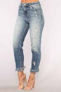 Hole In Your Story High Rise Distressed Jeans - Medium Blue sold by Fashion Nova