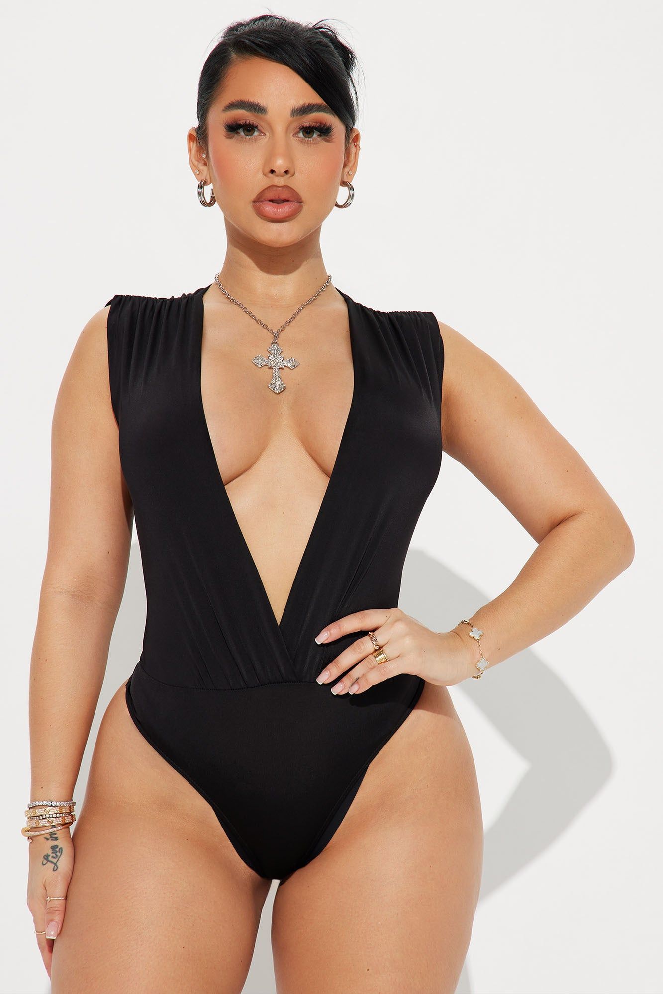 Kamari Deep V-Neck Bodysuit - Black sold by Fashion Nova