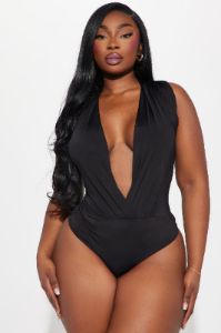 Kamari Deep V-Neck Bodysuit - Black sold by Fashion Nova