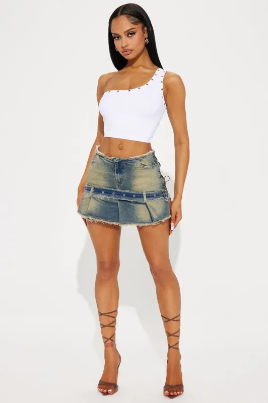 Scarlett Tinted Denim Micro Mini Skirt - Medium Wash sold by Fashion Nova