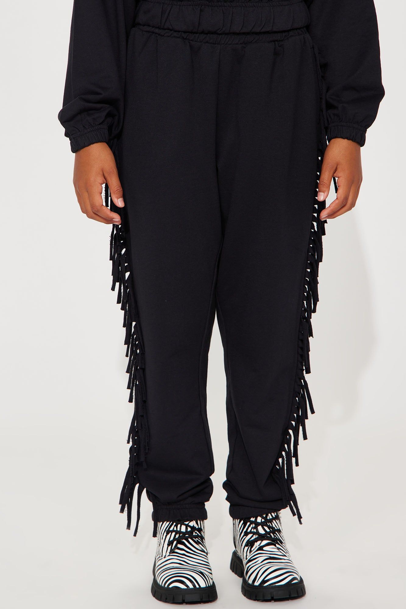 Mini Addison Fringe French Terry Lounge Jogger - Black sold by Fashion Nova product image thumbnail 2