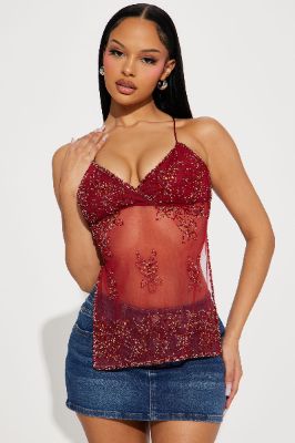 Jasmine Embellished Top - Burgundy sold by Fashion Nova