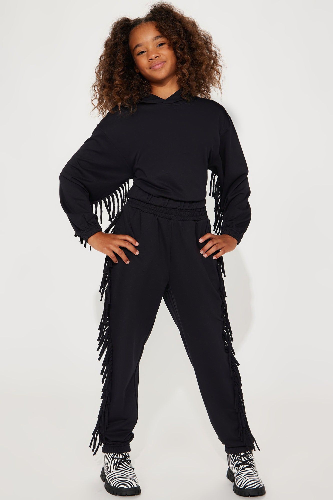 Mini Addison Fringe French Terry Lounge Jogger - Black sold by Fashion Nova