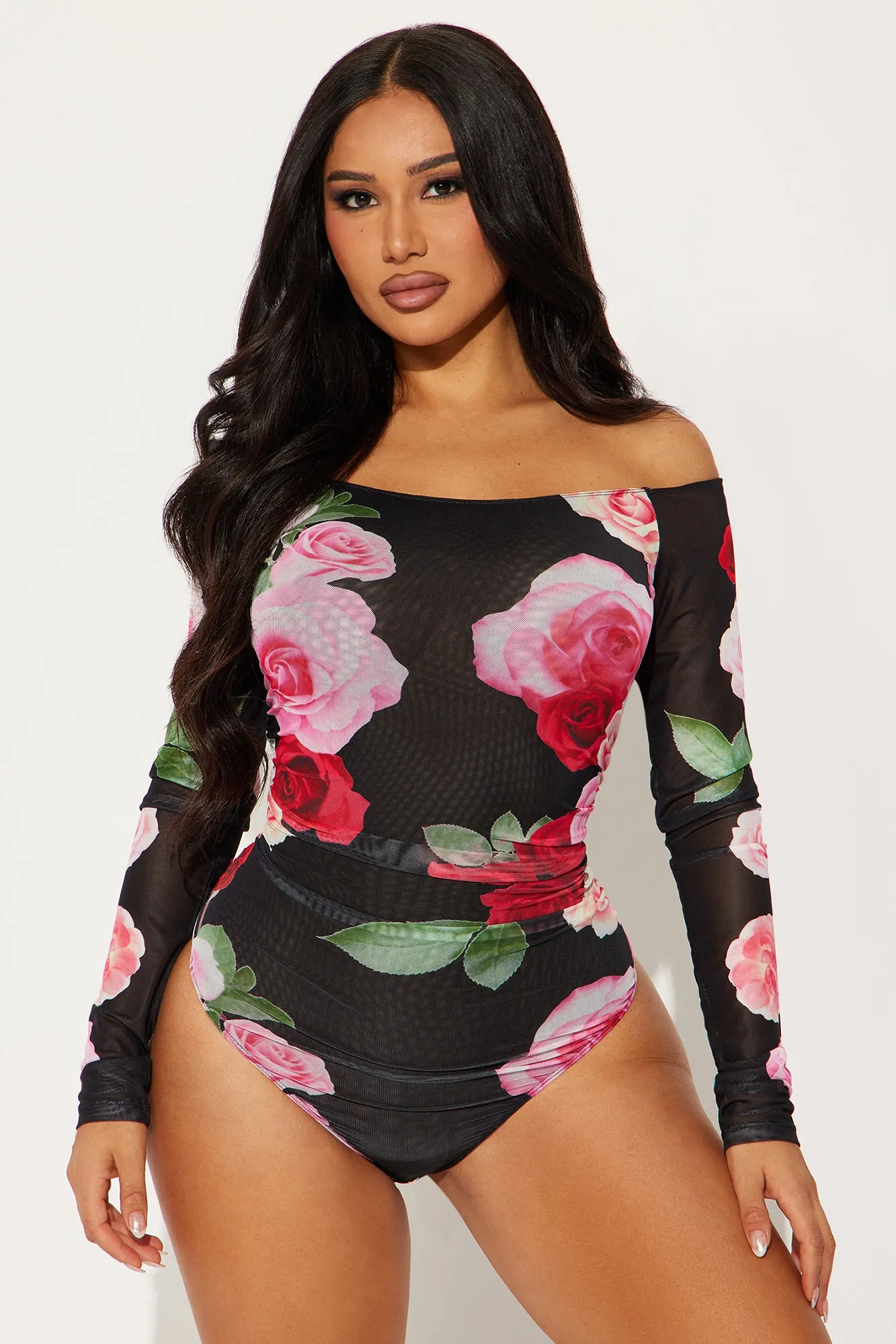 Rosaria Floral Mesh Bodysuit - Black sold by Fashion Nova