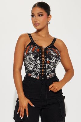 On The Radar Lace Up Top - Black sold by Fashion Nova