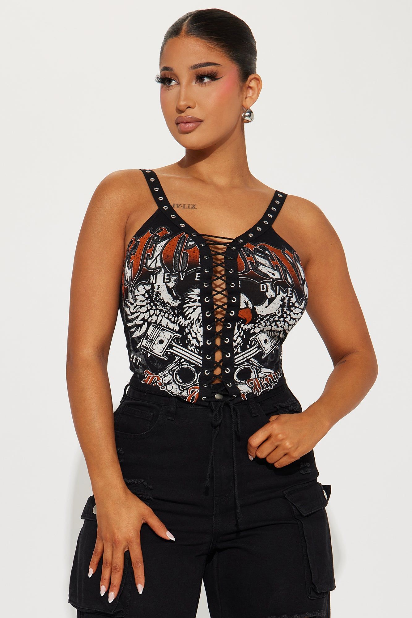 On The Radar Lace Up Top - Black sold by Fashion Nova