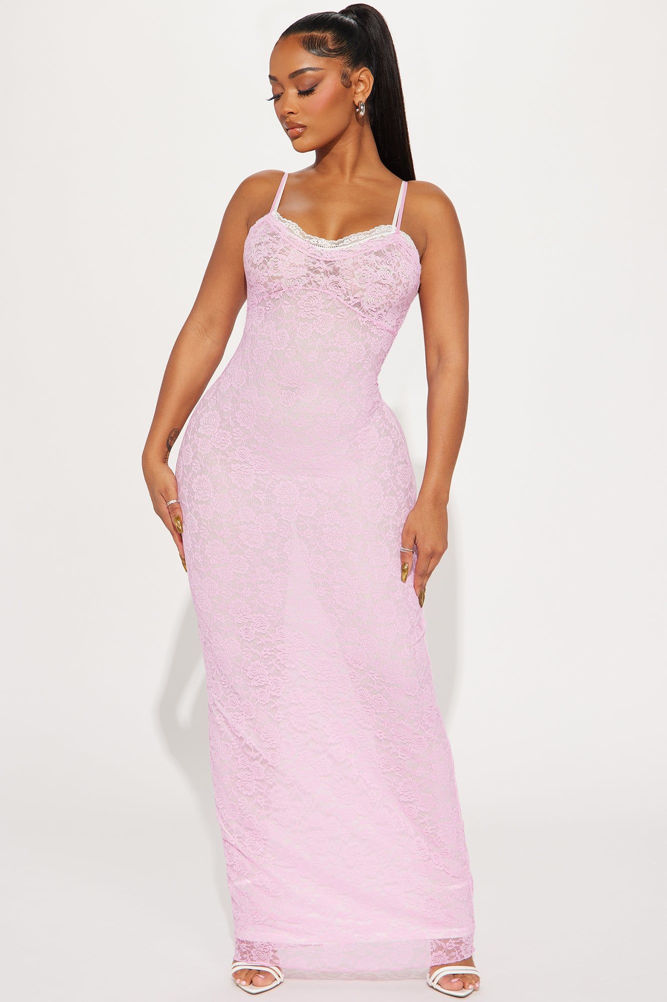 Camila Lace Maxi Dress - Pink/combo sold by Fashion Nova