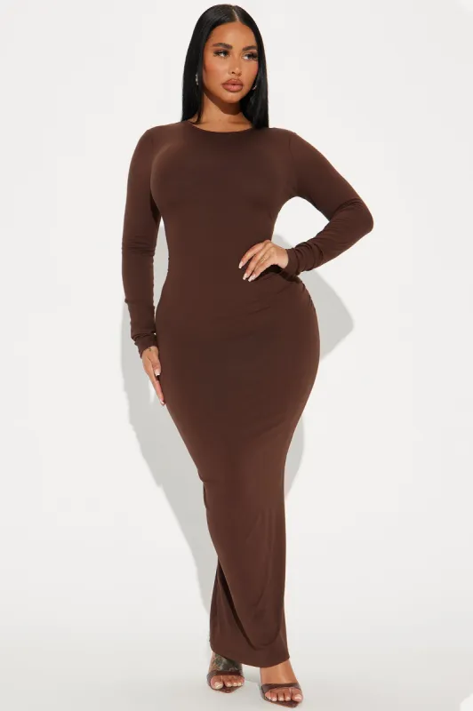 Secretly Sexy Maxi Dress - Brown sold by Fashion Nova
