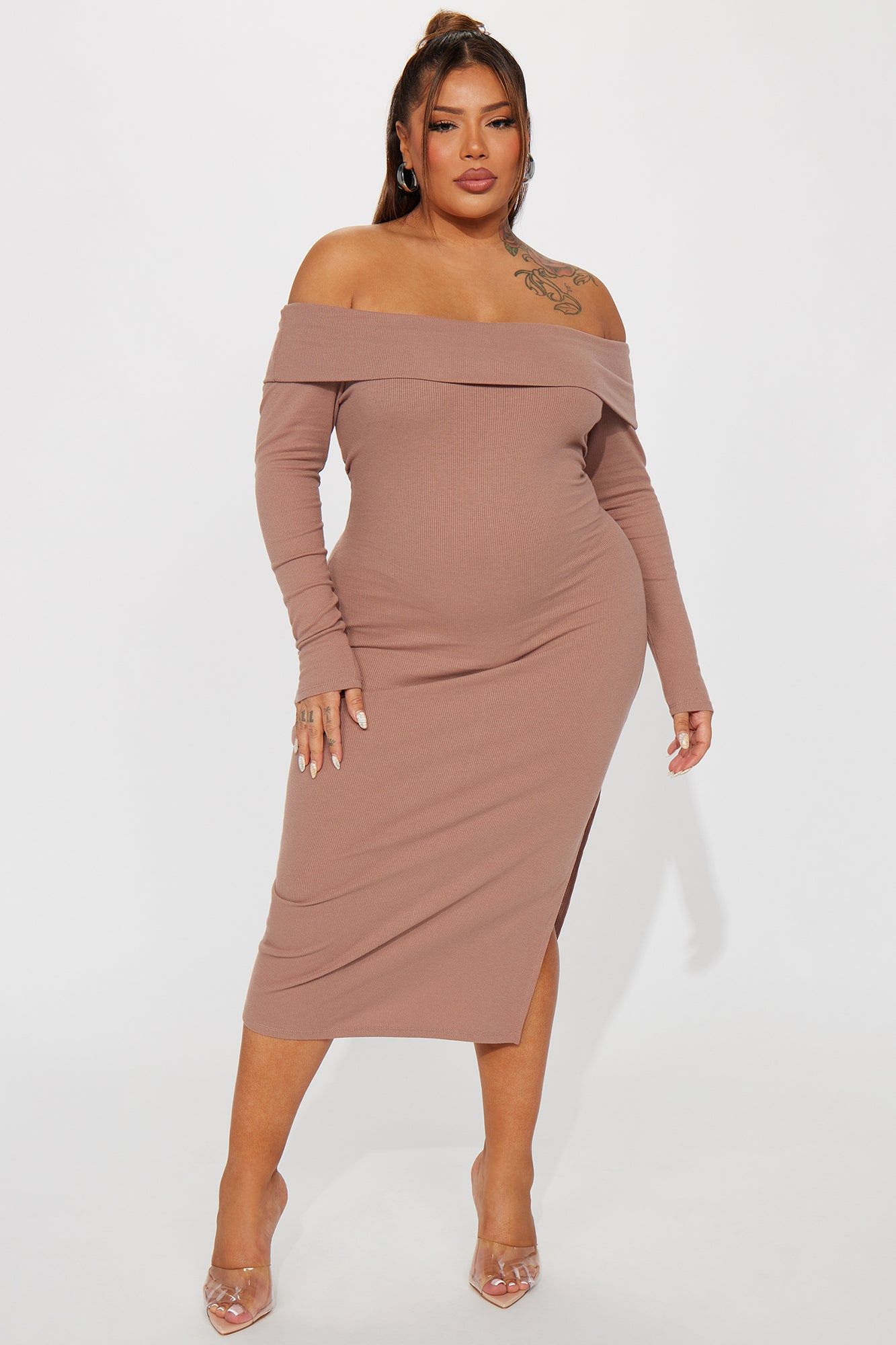 Jenna Ribbed Midi Dress - LightBrown sold by Fashion Nova product image thumbnail 4