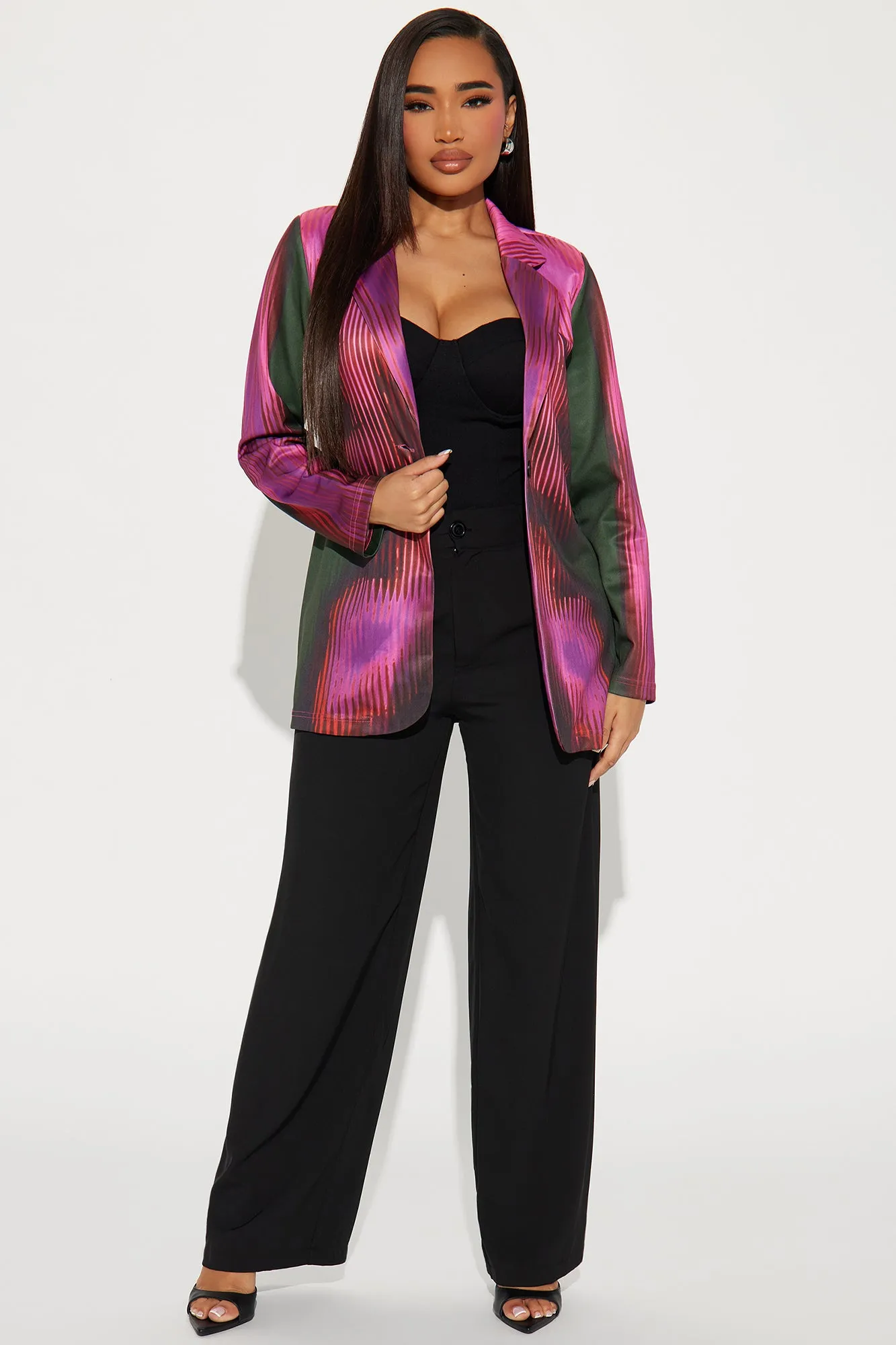 A Lot To Handle Blazer - Fuchsia/combo sold by Fashion Nova