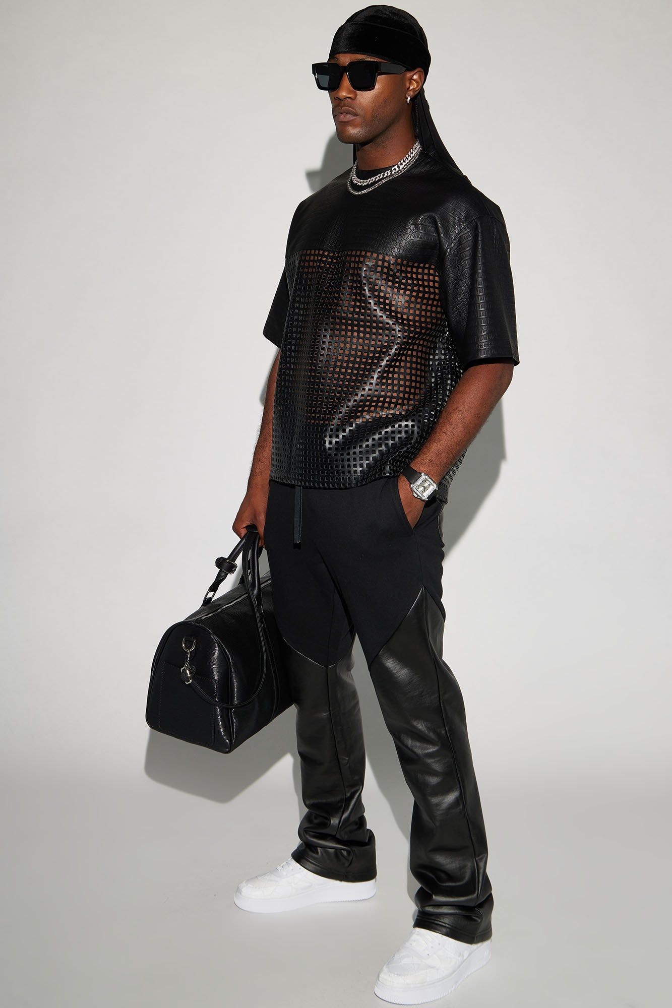 Gotta Run Faux Crocodile Leather Mesh Oversized Tee - Black sold by Fashion Nova product image thumbnail 3