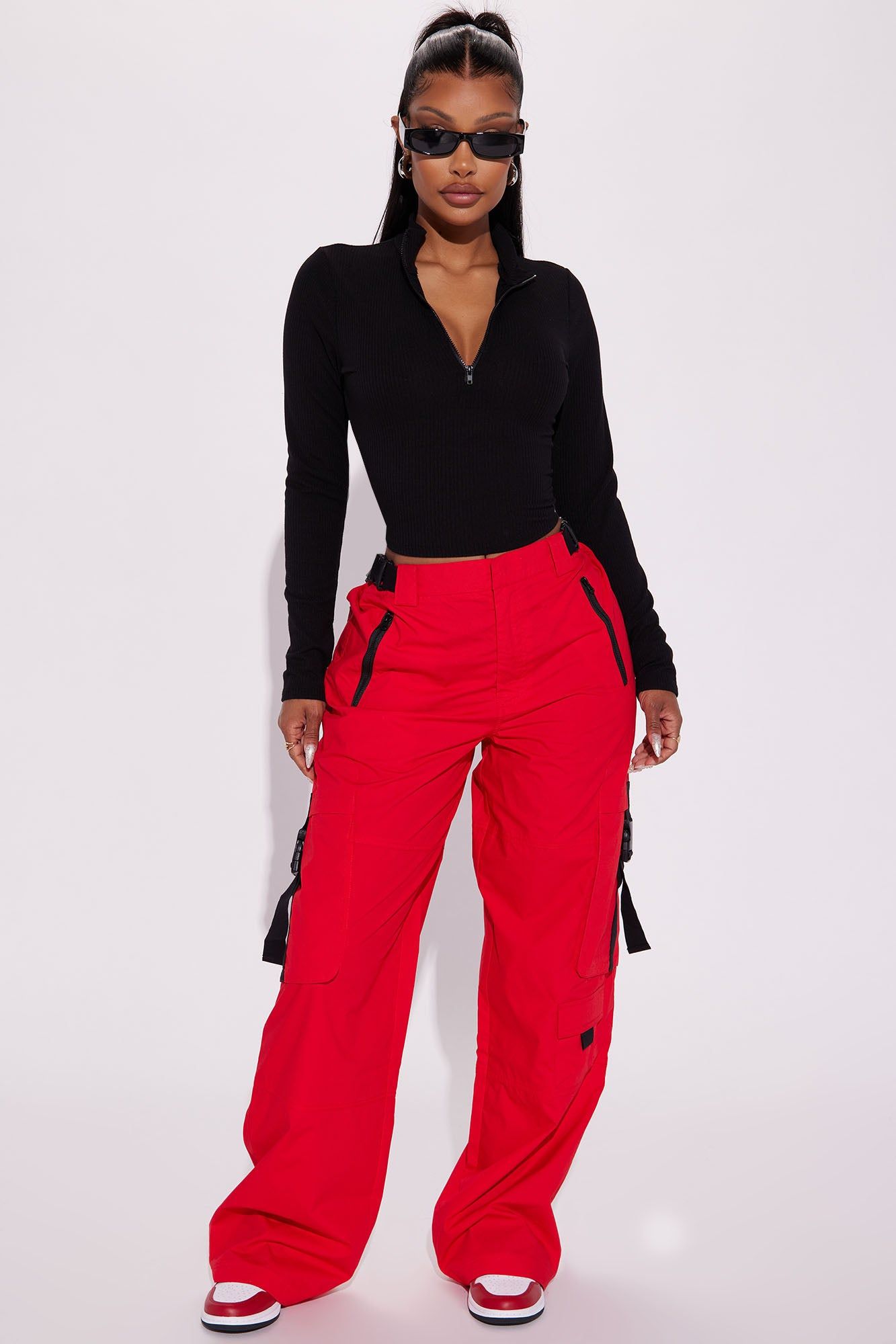 Keep It On The Low Cargo Pant - Red sold by Fashion Nova