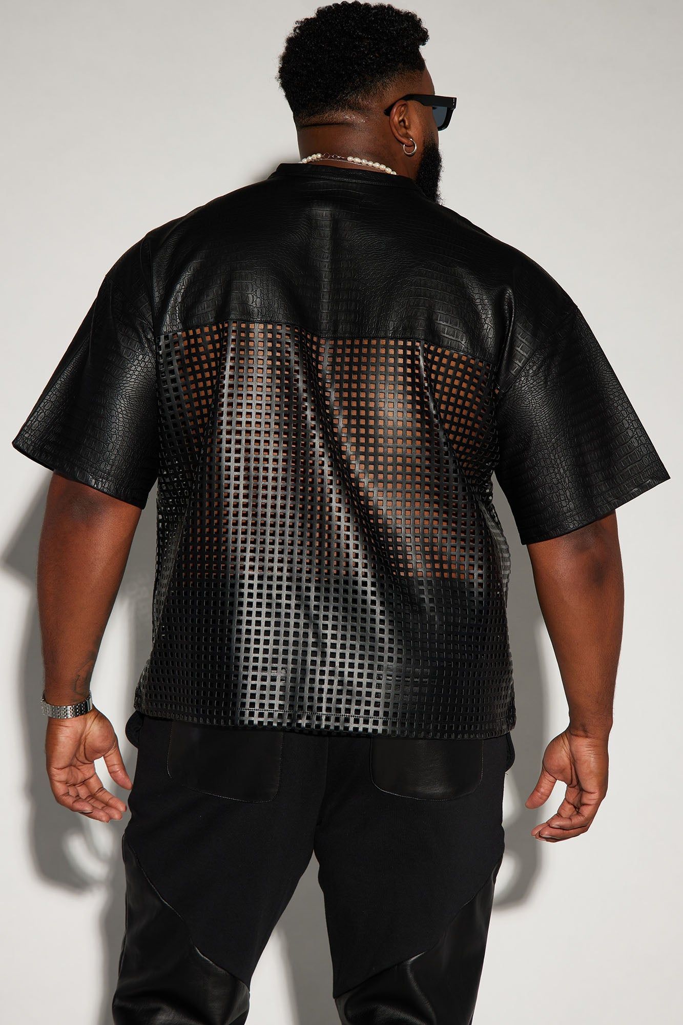 Gotta Run Faux Crocodile Leather Mesh Oversized Tee - Black sold by Fashion Nova product image thumbnail 7
