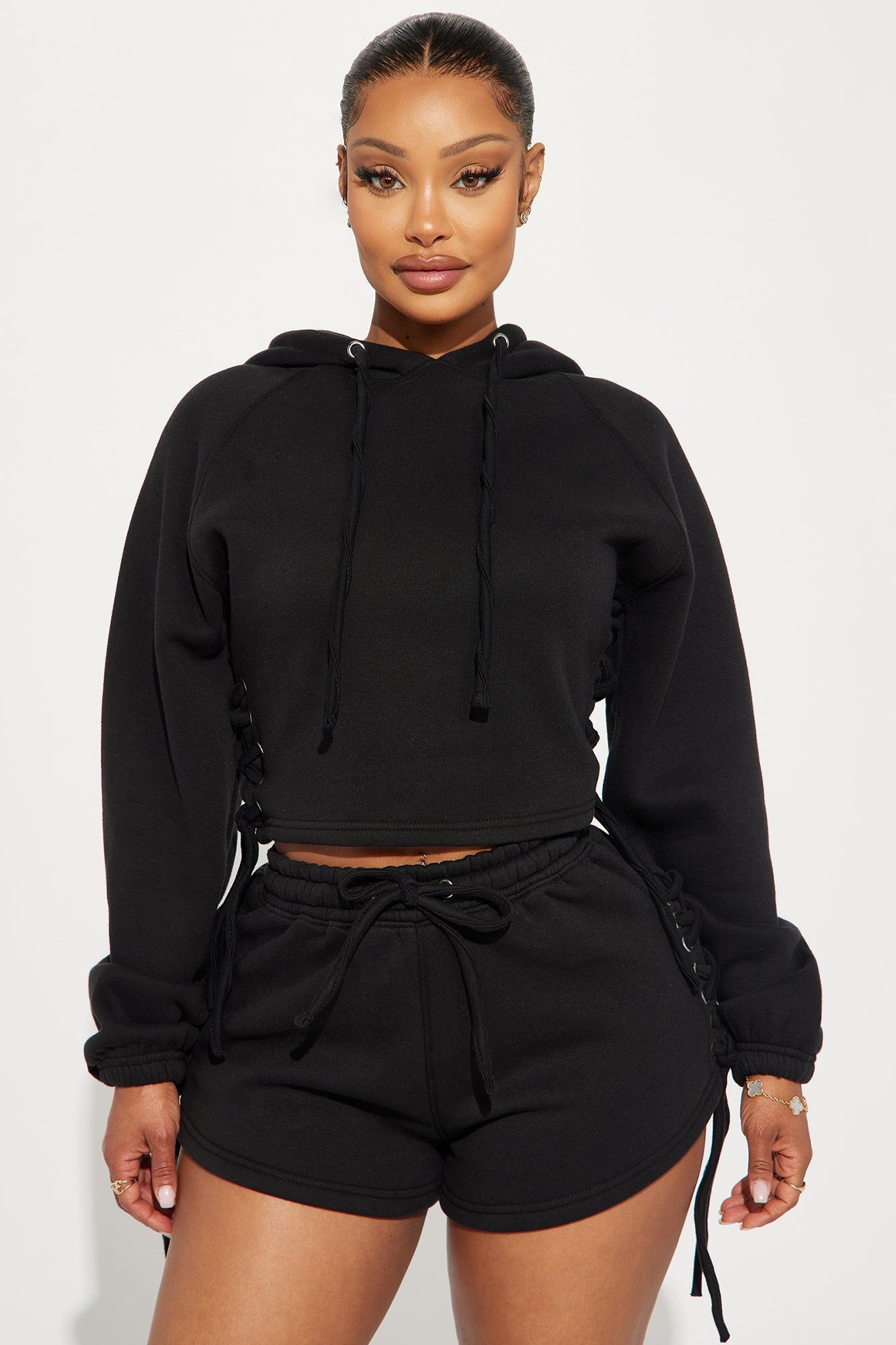 All Tied Up Fleece Hoodie - Black sold by Fashion Nova