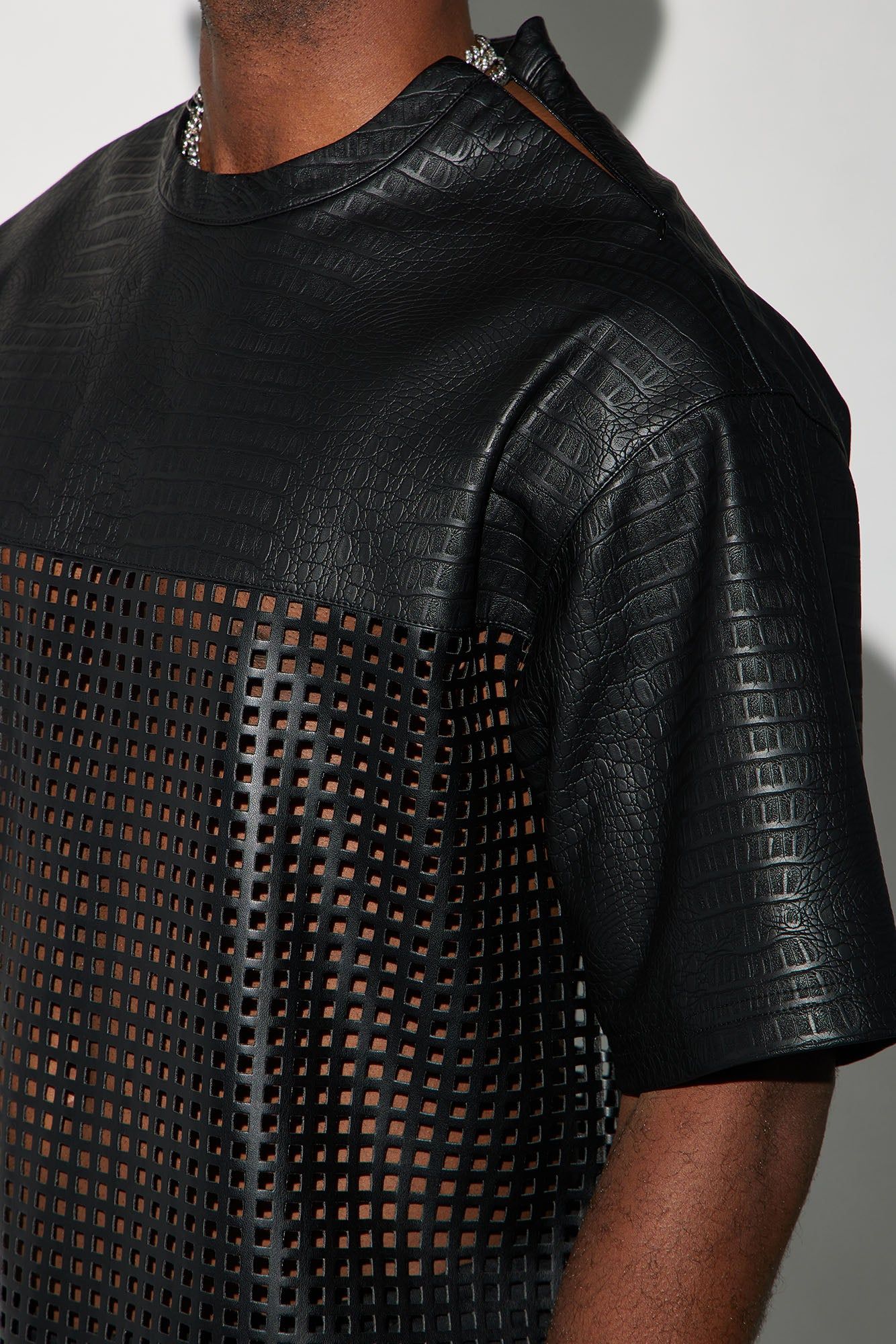 Gotta Run Faux Crocodile Leather Mesh Oversized Tee - Black sold by Fashion Nova product image thumbnail 5