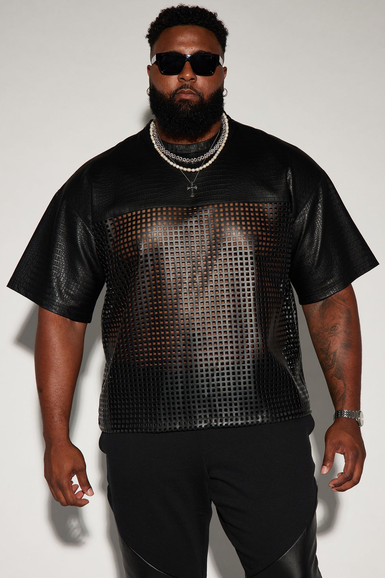 Gotta Run Faux Crocodile Leather Mesh Oversized Tee - Black sold by Fashion Nova product image thumbnail 2