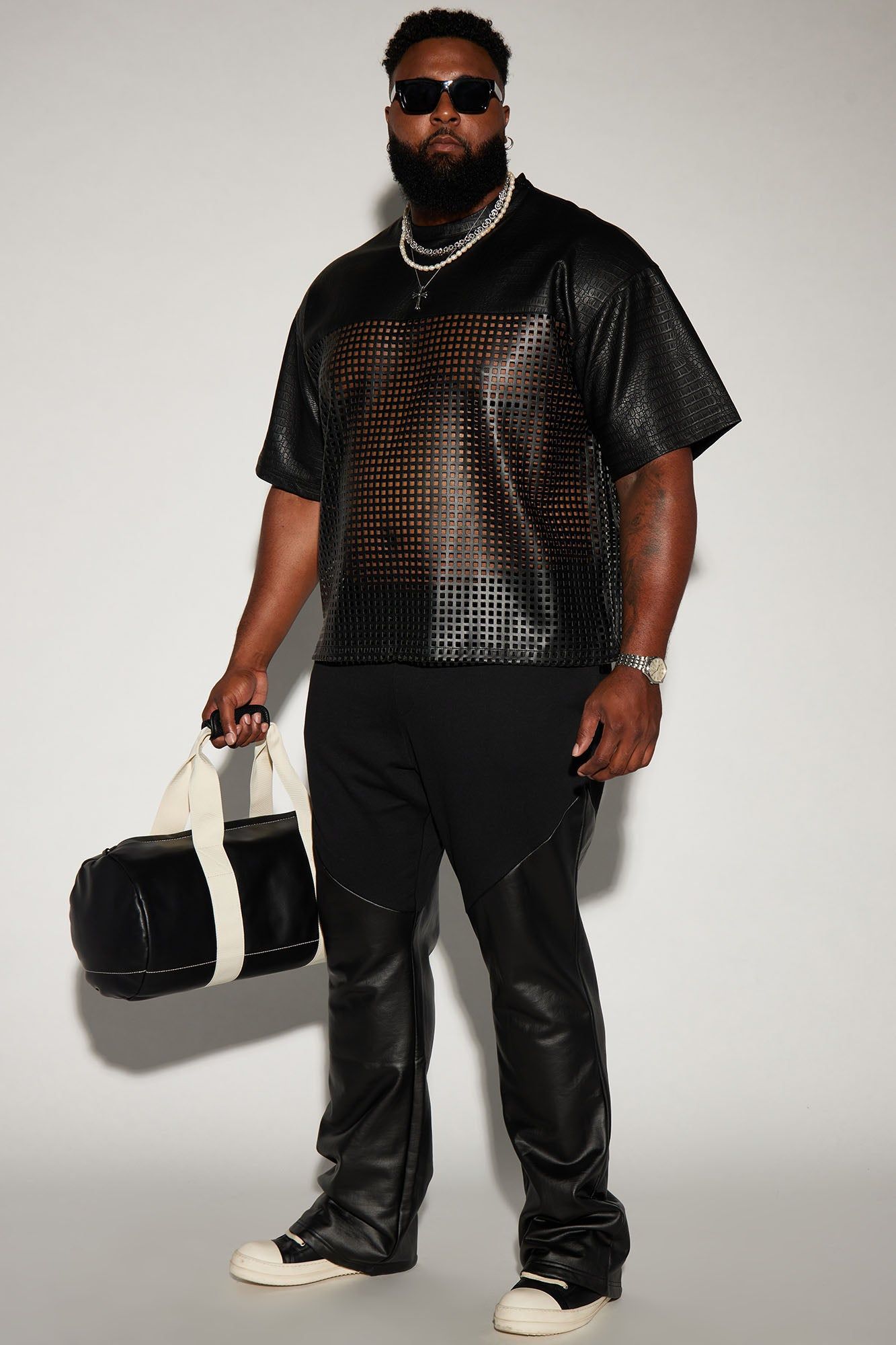 Gotta Run Faux Crocodile Leather Mesh Oversized Tee - Black sold by Fashion Nova product image thumbnail 6