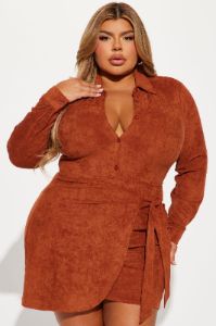 Working Hard Suede Mini Dress - Rust sold by Fashion Nova