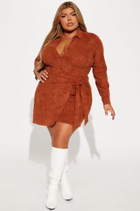 Working Hard Suede Mini Dress - Rust sold by Fashion Nova