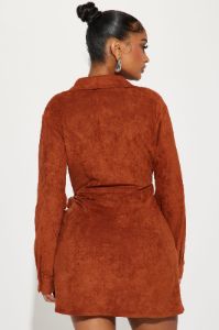 Working Hard Suede Mini Dress - Rust sold by Fashion Nova