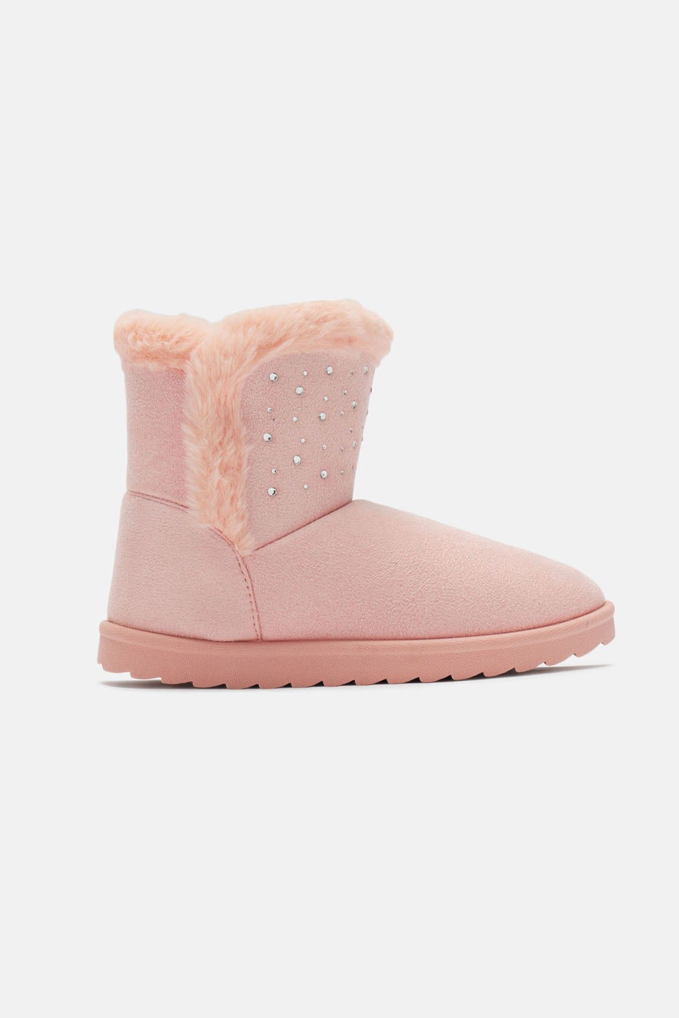 Mini Microsuede Faux Fur Rhinestone Cozy Boots - Pink sold by Fashion Nova product image thumbnail 2