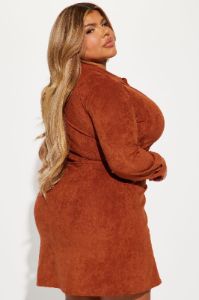 Working Hard Suede Mini Dress - Rust sold by Fashion Nova