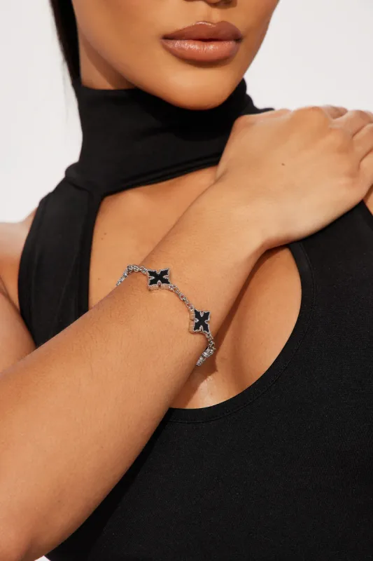Stays On Me Cross Bracelet - Silver/Black made by Fashion Nova