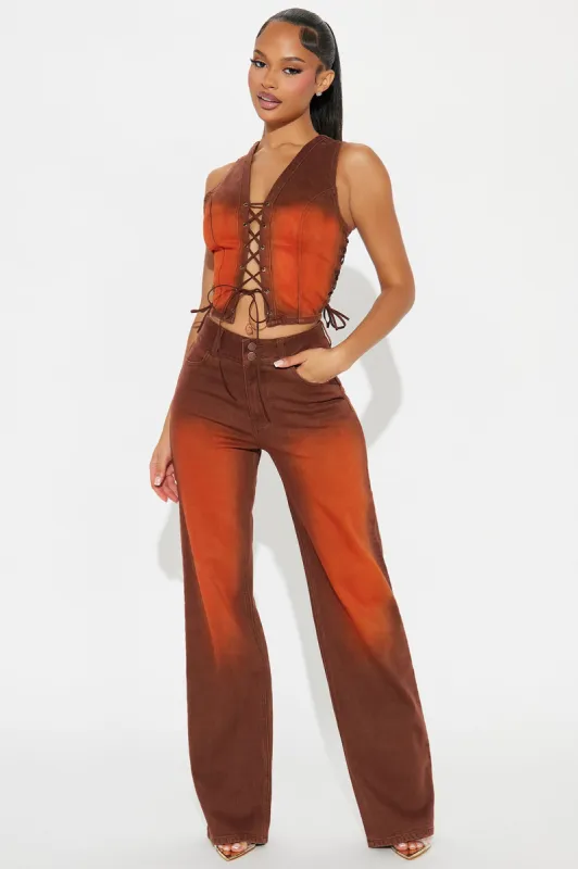 Wynona Lace Up Denim Pant Set - Rust/combo made by Fashion Nova
