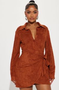 Working Hard Suede Mini Dress - Rust sold by Fashion Nova