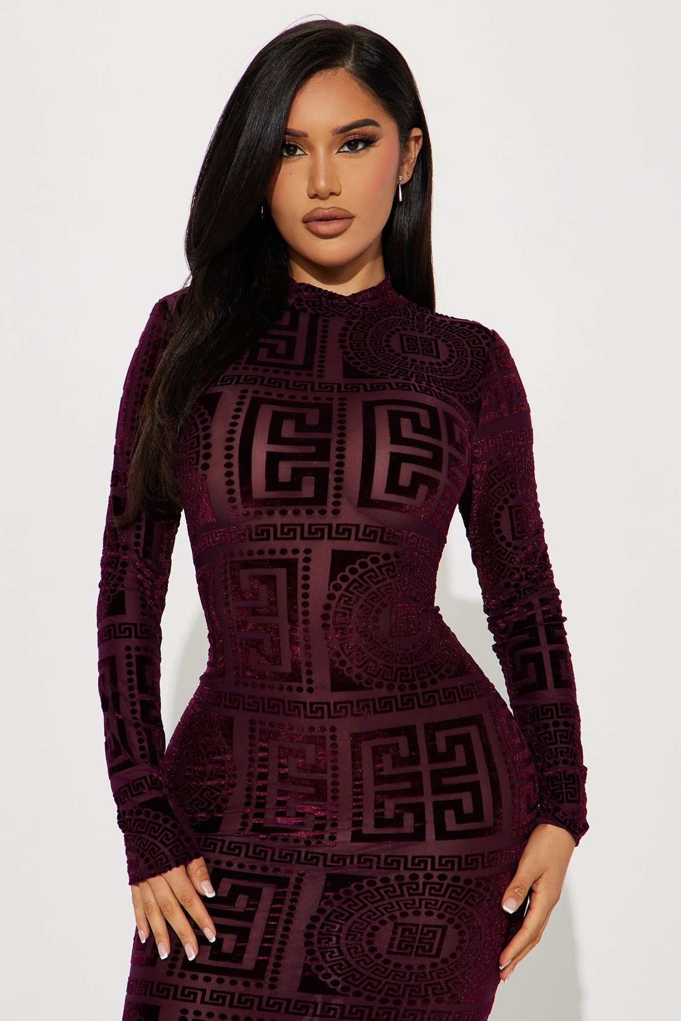 Remy Velvet Burnout Midi Dress - Burgundy sold by Fashion Nova product image thumbnail 2