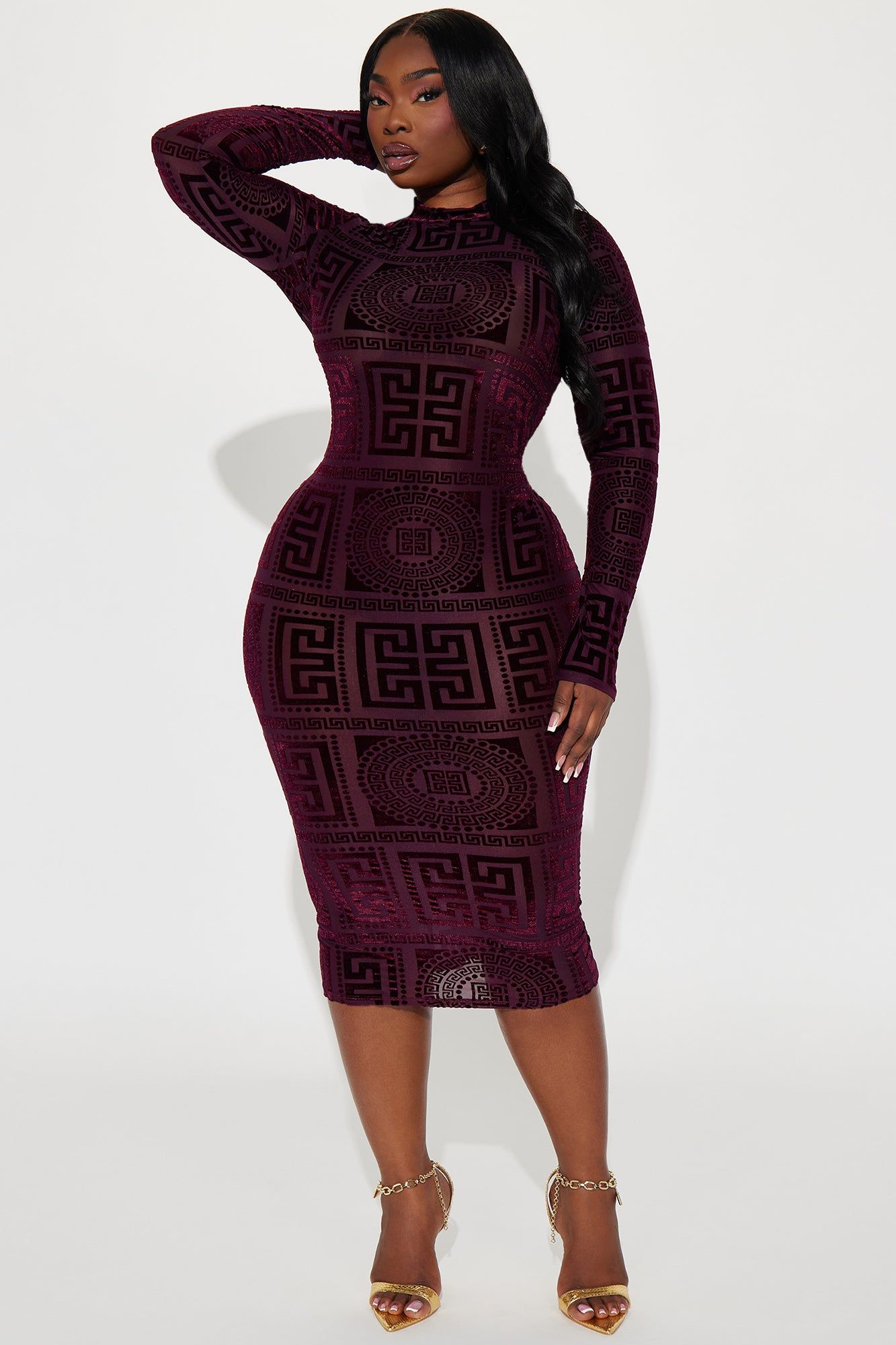 Remy Velvet Burnout Midi Dress - Burgundy sold by Fashion Nova product image thumbnail 4