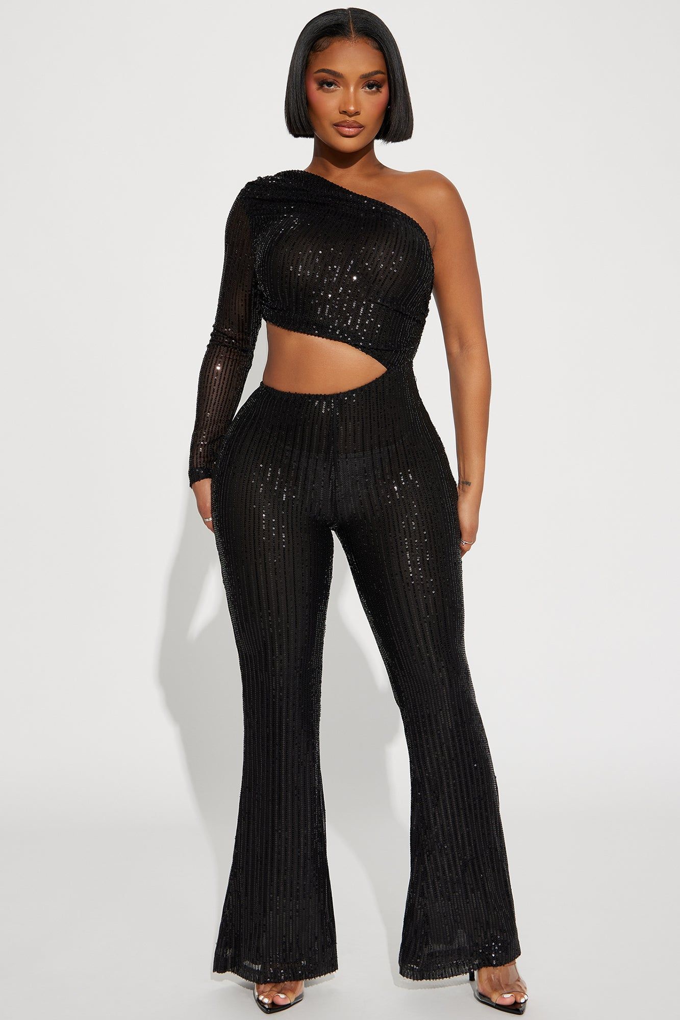 Misunderstood Long Sleeve Sequin Jumpsuit - Black sold by Fashion Nova