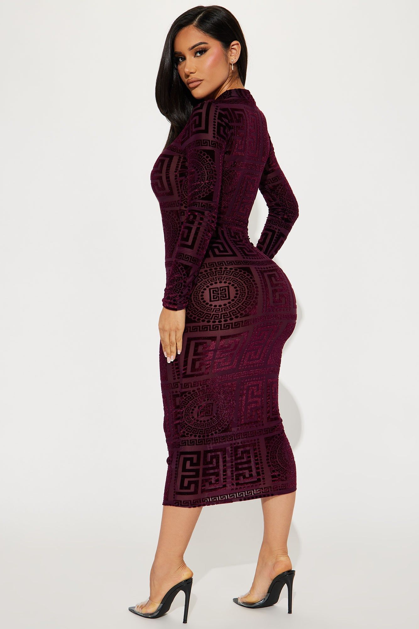 Remy Velvet Burnout Midi Dress - Burgundy sold by Fashion Nova product image thumbnail 3