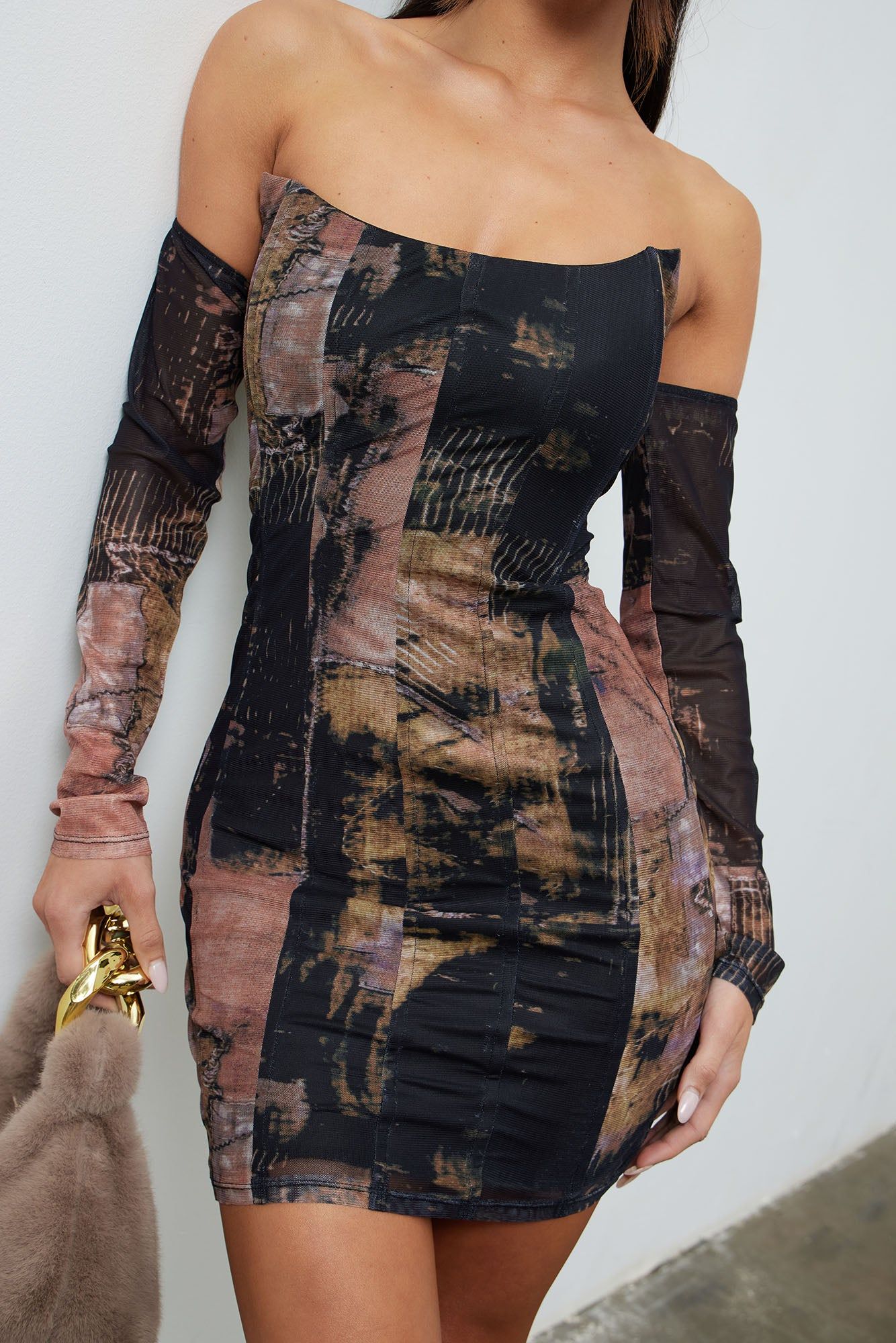 Crystal Mesh Mini Dress - Brown Combo sold by Fashion Nova product image thumbnail 2