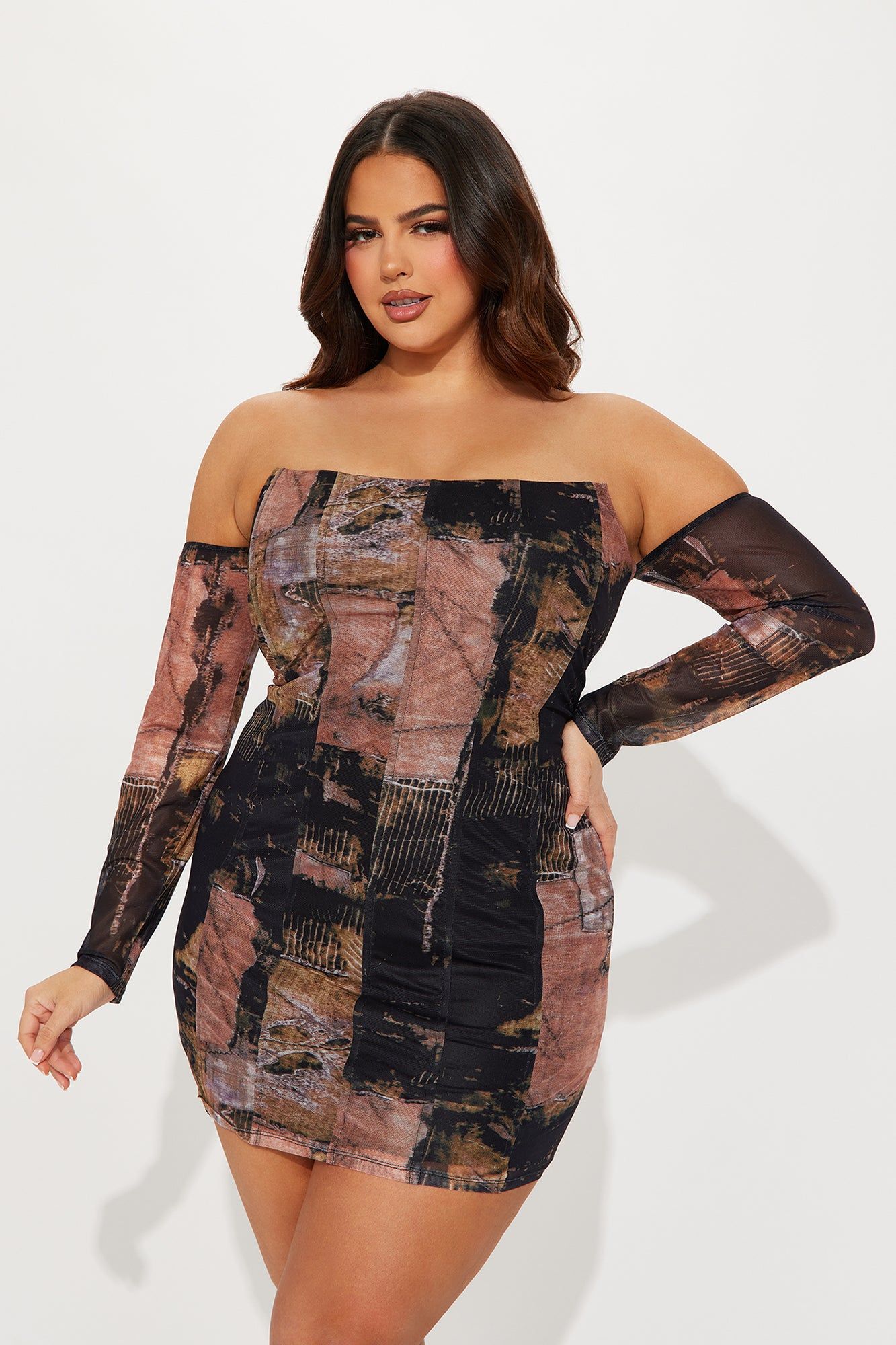 Crystal Mesh Mini Dress - Brown Combo sold by Fashion Nova product image thumbnail 5