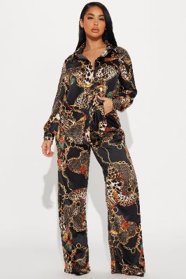 High Status Satin Pant Set - Black/combo sold by Fashion Nova
