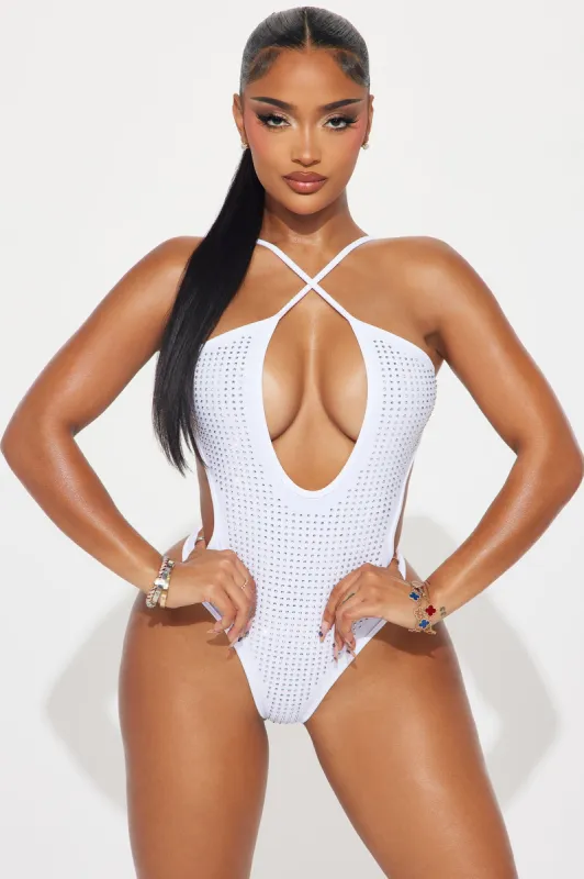 Saisha Rhinestone 1 Piece Swimsuit - White sold by Fashion Nova