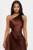Belle Satin Maxi Dress - Chocolate sold by Fashion Nova