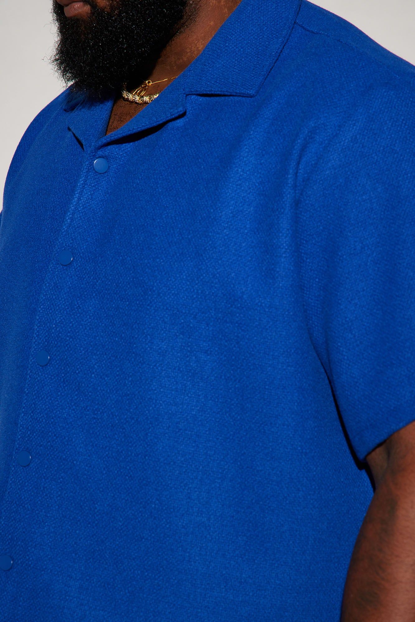 Wilder Textured Weave Cropped Button Up Shirt - Blue sold by Fashion Nova product image thumbnail 3