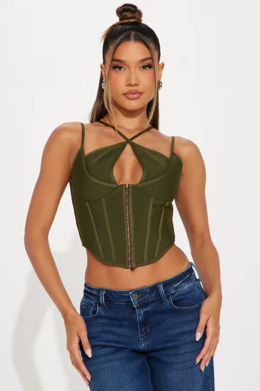 Victoria Bandage Corset Top - Olive sold by Fashion Nova