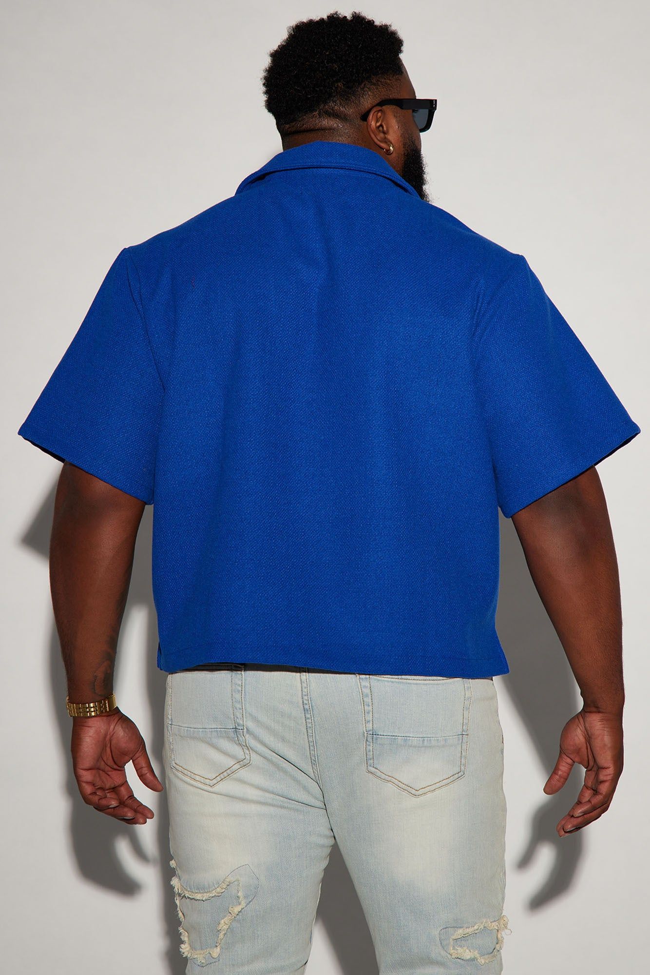 Wilder Textured Weave Cropped Button Up Shirt - Blue sold by Fashion Nova product image thumbnail 4