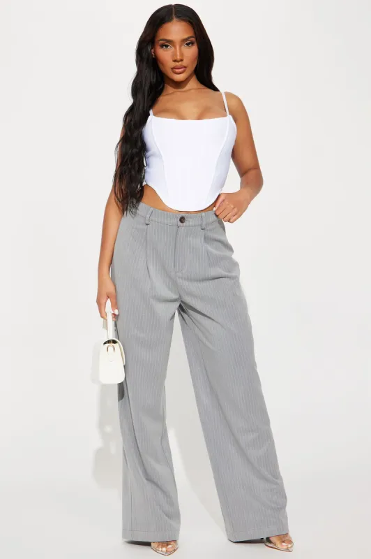 In The Office Pinstripe Trouser - Grey sold by Fashion Nova