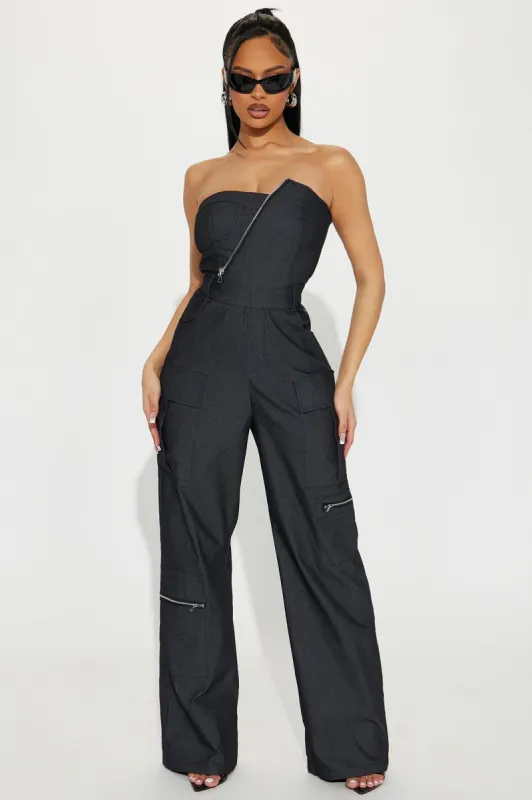 Cherish This Denim Jumpsuit - Black sold by Fashion Nova
